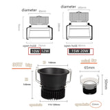 Dimmable Embedded Anti-Glare COB Ceiling  Recessed Downlight  5w 10w 12w 20w 30w AC85-265V Wall Wash Light  LED Lamp