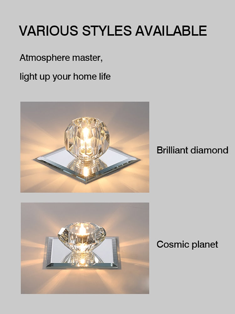 MOONSHADOW Led Downlights Exquisite Crystal Living room Led Aisle Corridor Lamp 5W Home Ceiling downlight 220V