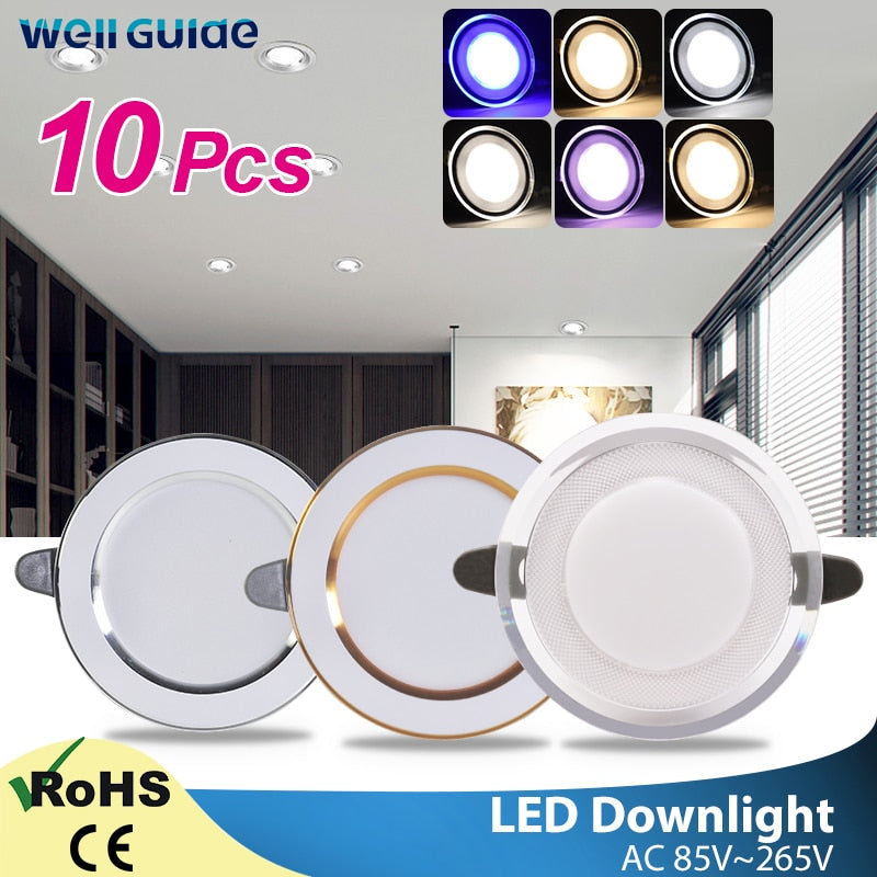Led Downlight 10pcs 3W 5W AC220V-240V new six color led recessed downlight Kitchen living room led light spot Indoor round light