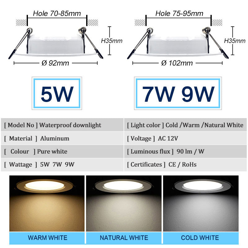 LED Downlight Super Bright Recessed LED Light Dimmable 5W 7W 9W LED Spot light LED decoration Ceiling Lamp AC/DC 12V