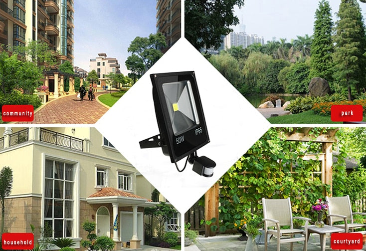LED flood light 10W 20w 30w 50w 220V 110V PIR Motion sensor Induction Sense lampled downlights outdoor light