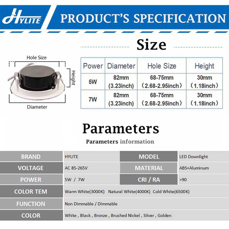 6PCS Waterproof 5W 7W LED Recessed Downlight Ultra Thin Bathroom Lamp Dimmable Round Driveless Ceiling Lighting AC 85-265V