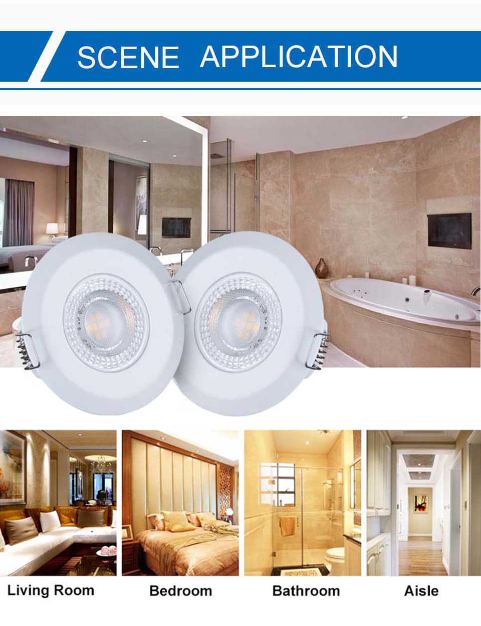 6PCS Waterproof 5W 7W LED Recessed Downlight Ultra Thin Bathroom Lamp Dimmable Round Driveless Ceiling Lighting AC 85-265V