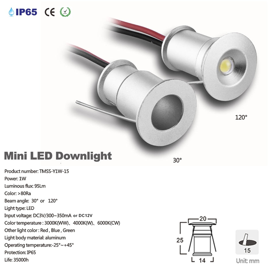 Mini Indoor LED Spot Light 9PCS /1set 12V Downlight Dimmable Recessed Ceiling Stair Light 1W Showcase Cabinet Lights