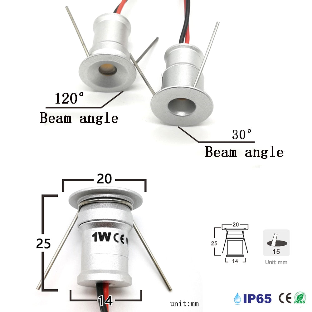 IP65 Mini Spotlight Downlight 1W 12V Canopy Led Spots Dimmable Kitchen Cabinet Light Recessed Ceiling Light with Remote Control