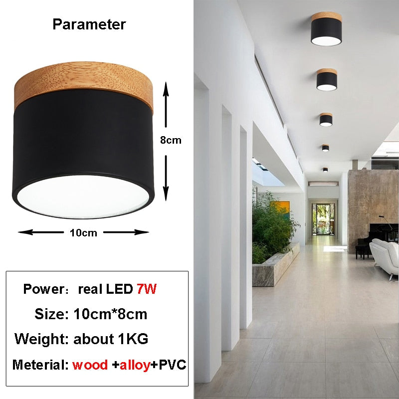 Surface mounted downlight household led Nordic modern minimalist porch corridor aisle macaron solid wood ceiling lamp