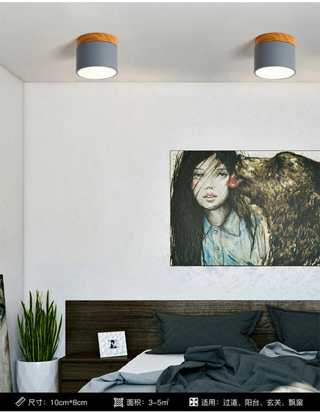 Surface mounted downlight household led Nordic modern minimalist porch corridor aisle macaron solid wood ceiling lamp