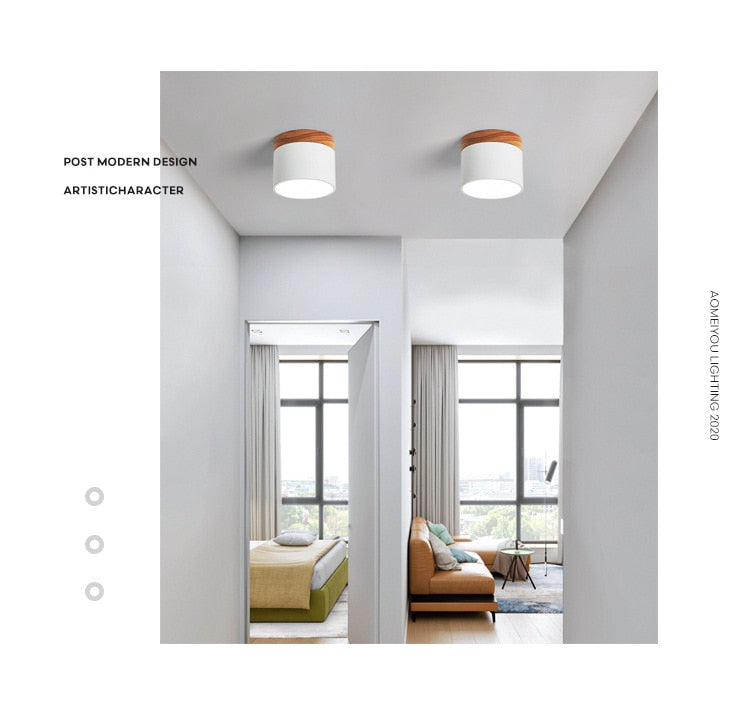 Surface mounted downlight household led Nordic modern minimalist porch corridor aisle macaron solid wood ceiling lamp