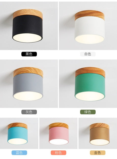 Surface mounted downlight household led Nordic modern minimalist porch corridor aisle macaron solid wood ceiling lamp