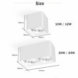 Square COB LED Dimmable Downlights 10W 12W 20W 24W Surface Mounted LED Ceiling Lamps Spot Light 3000K/4000K/6000K AC85-265V