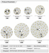 LED Chip for Downlight 3W 5W 7W 9W 12W 15W 18W SMD 2835 Round Light Beads AC 220V-240V Led Downlight Chip Lighting Spotlight