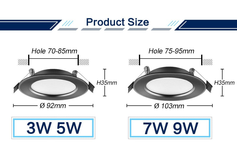 LED Downlight 220V 230V Waterproof Ceiling Lamp 3w 5w 7w 9w 12w 15w 18W Aluminum Recessed Downlights Round Led Panel Light Indoor