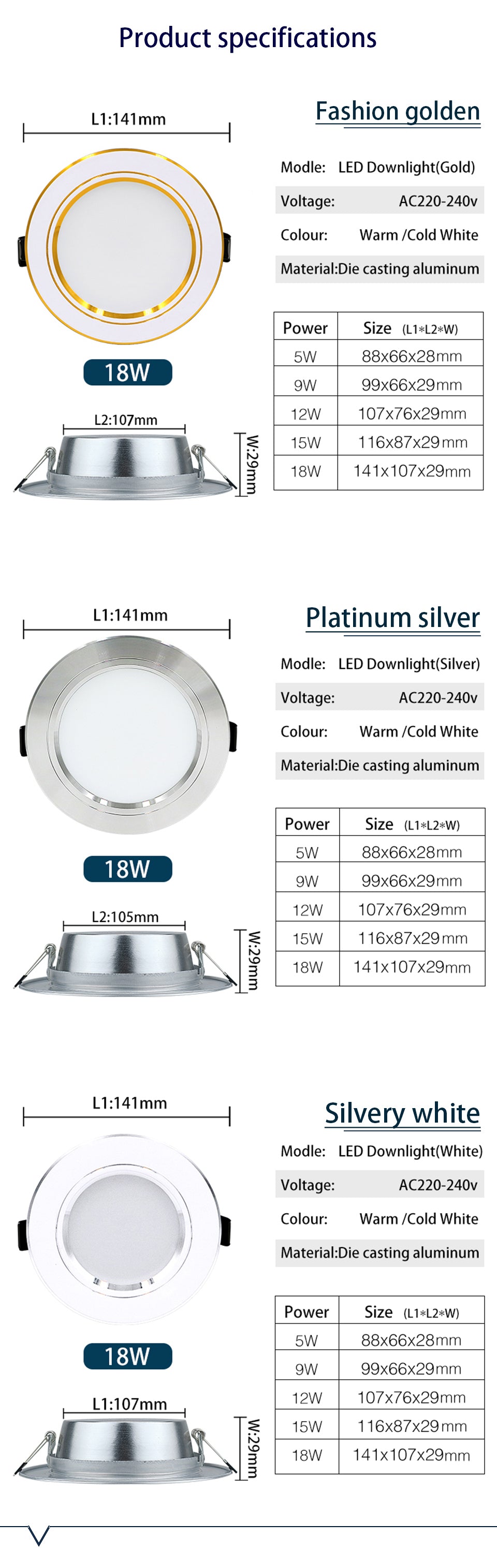 Led Downlight 2pcs/lot 5W 9W 12W 15W 18W AC 220V 230V 240V LED Ceiling Bathroom Lamps Living Room Light Home Indoor Lighting