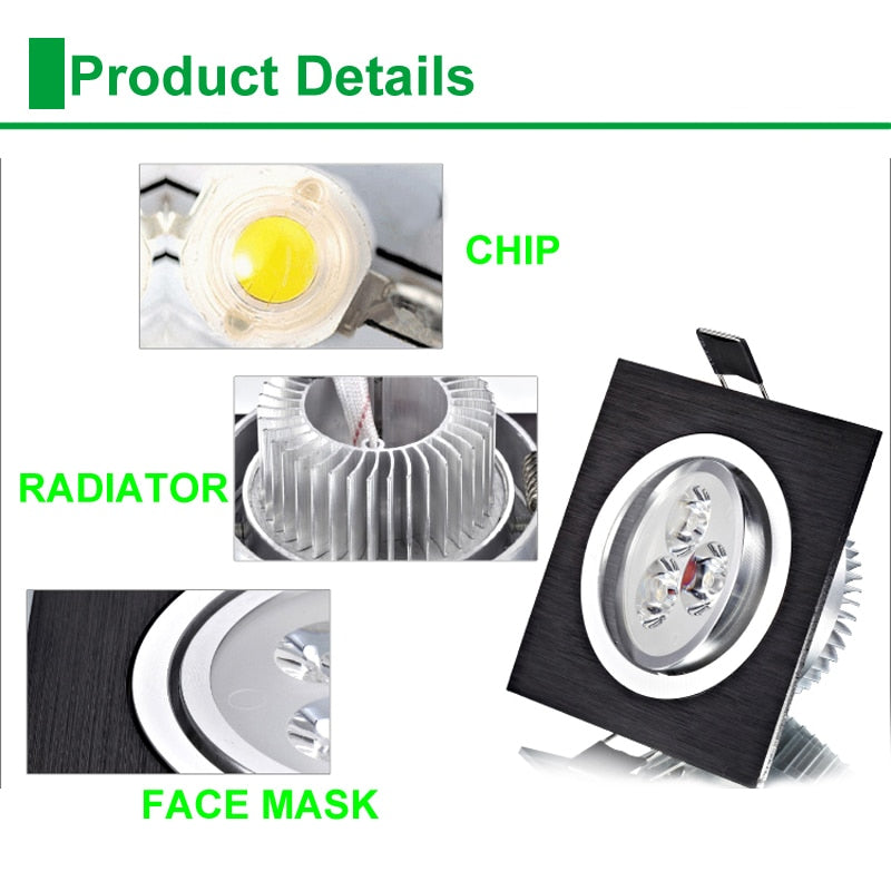 Led Downlight 3W 5W 7W Square Spot Lighting Lamp AC110V 240V Dimmable Down Lights Led Cabinet Light Black/silver