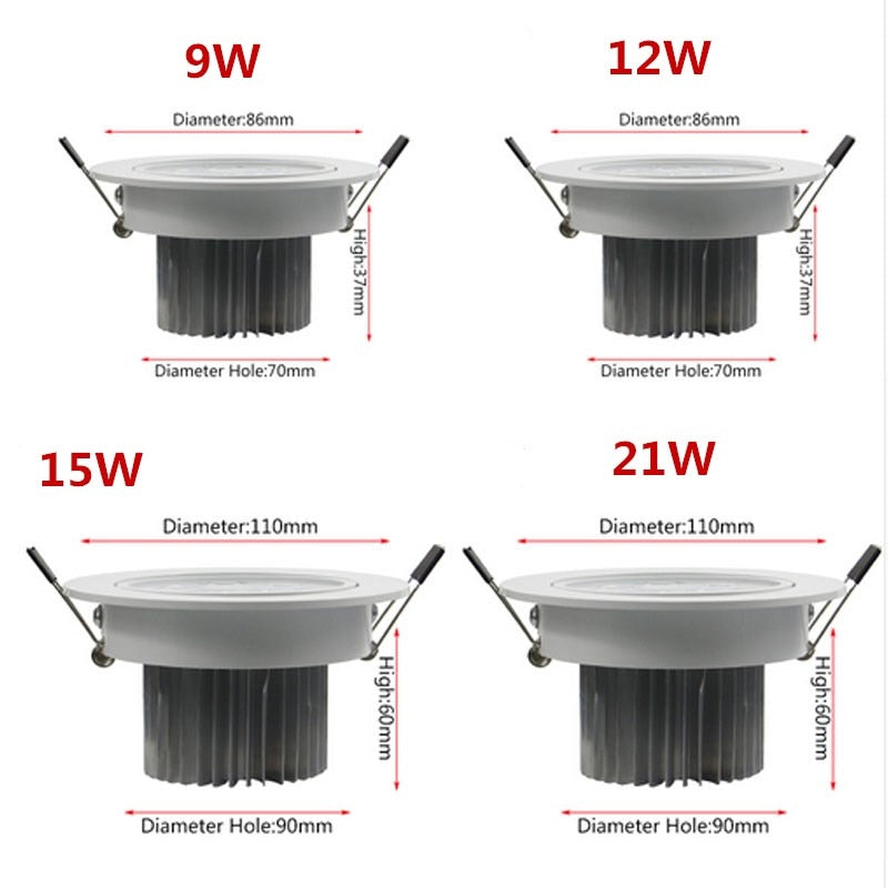 LED Dimmable Downlight Super Bright Recessed 9W 12W 15W 21W LED Spot light LED Recessed Ceiling Lamp AC 110V220VAC85-265V