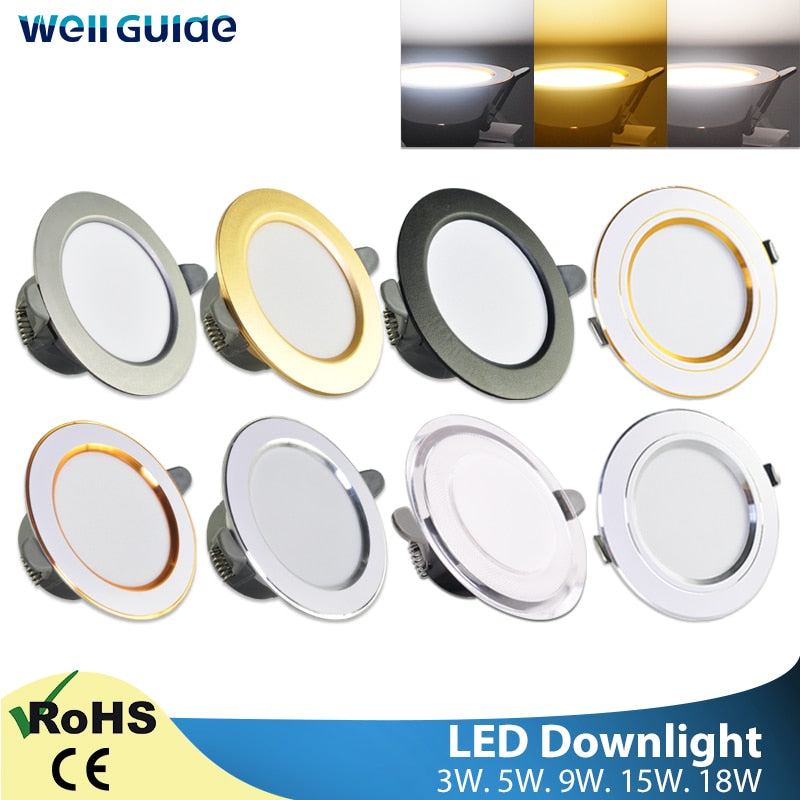 LED 3W 5W 9W 12W 15W 18W Downlight Spot led downlight AC 220V gold Silver White Ultra Thin Aluminum Round Recessed LED Spot Lighting