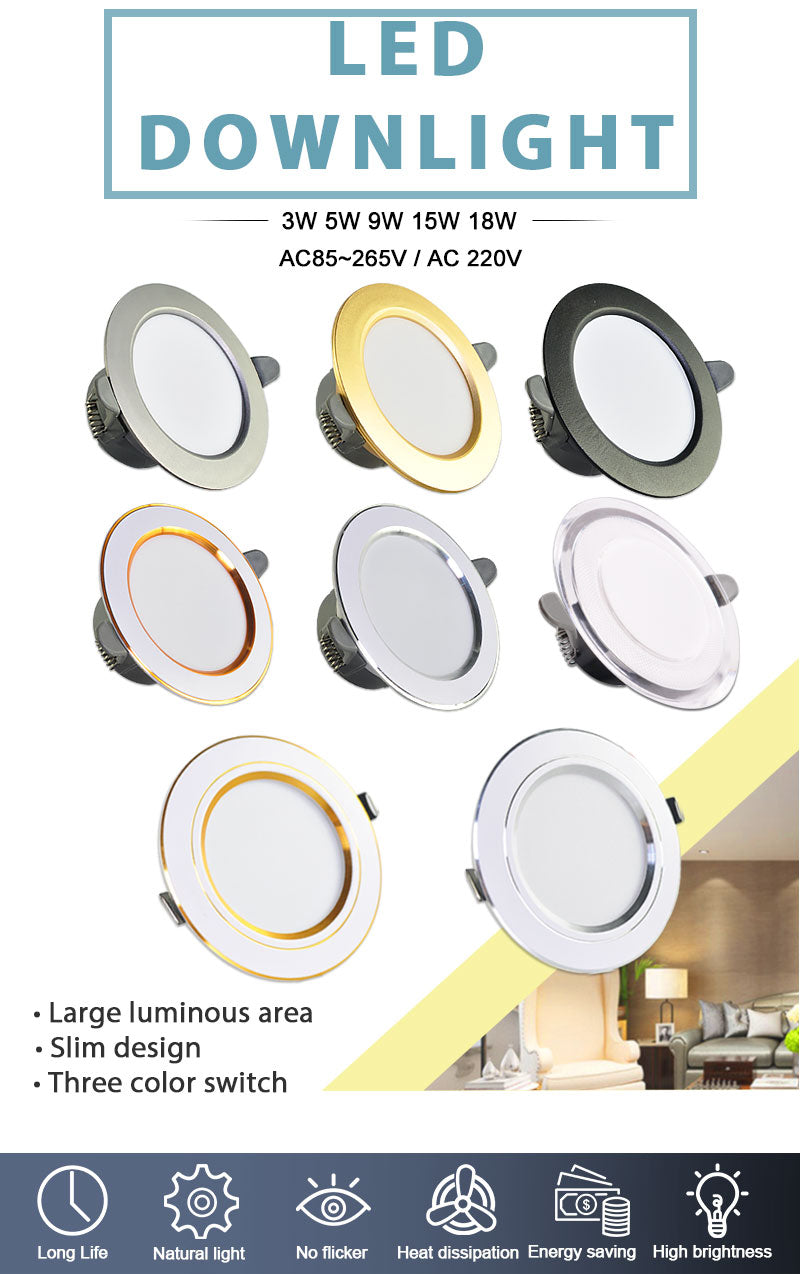 LED 3W 5W 9W 12W 15W 18W Downlight Spot led downlight AC 220V gold Silver White Ultra Thin Aluminum Round Recessed LED Spot Lighting