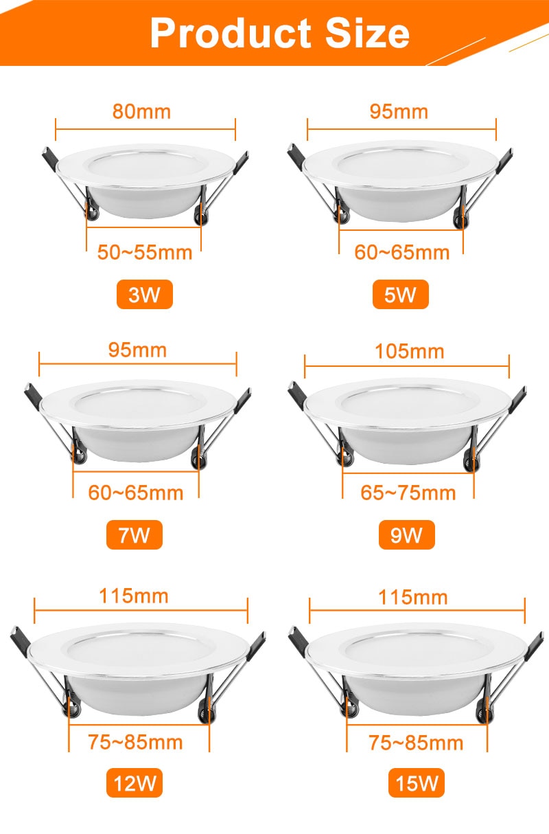 LED Downlight 3W 5W 7W 9W 12W 15W 220V 240V Round LED Lamp Ceiling Light Indoor Lighting Bedroom Kitchen LED Spot Lighting