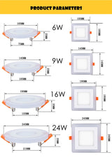 ACETIDE Led  Downlight 6W 9W 16W 24W led Ceiling Recessed panel Light Painel lamp decoration round square  Blue+White 2 color
