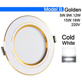 led downlight 3W 5W 9W 12W 15W 18W downlight AC 220V 240V Ultra Thin gold Silver Aluminum Round Recessed LED Spot Lighting