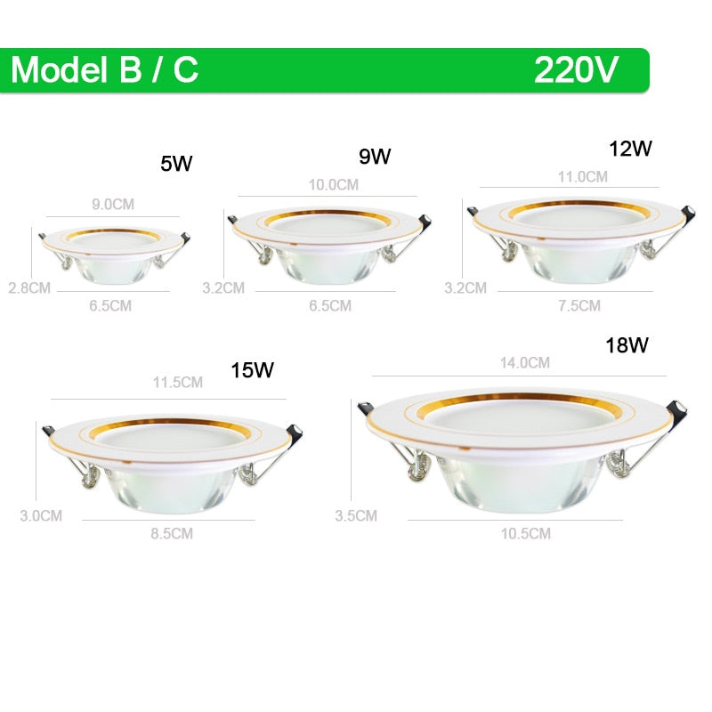 Downlight 3W 5W 9W 12W 15W 18W led downlight Silver White gold Ultra Thin Aluminum AC220V 240V Round Recessed LED Spot Lighting