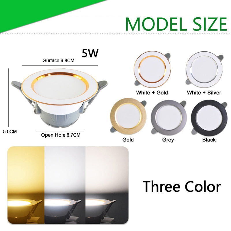 Downlight 3W 5W 9W 12W 15W 18W led downlight Silver White gold Ultra Thin Aluminum AC220V 240V Round Recessed LED Spot Lighting