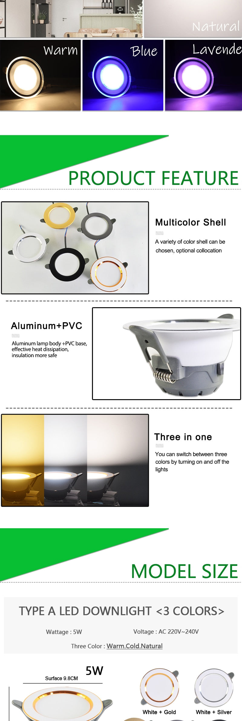 Downlight 3W 5W 9W 12W 15W 18W led downlight Silver White gold Ultra Thin Aluminum AC220V 240V Round Recessed LED Spot Lighting