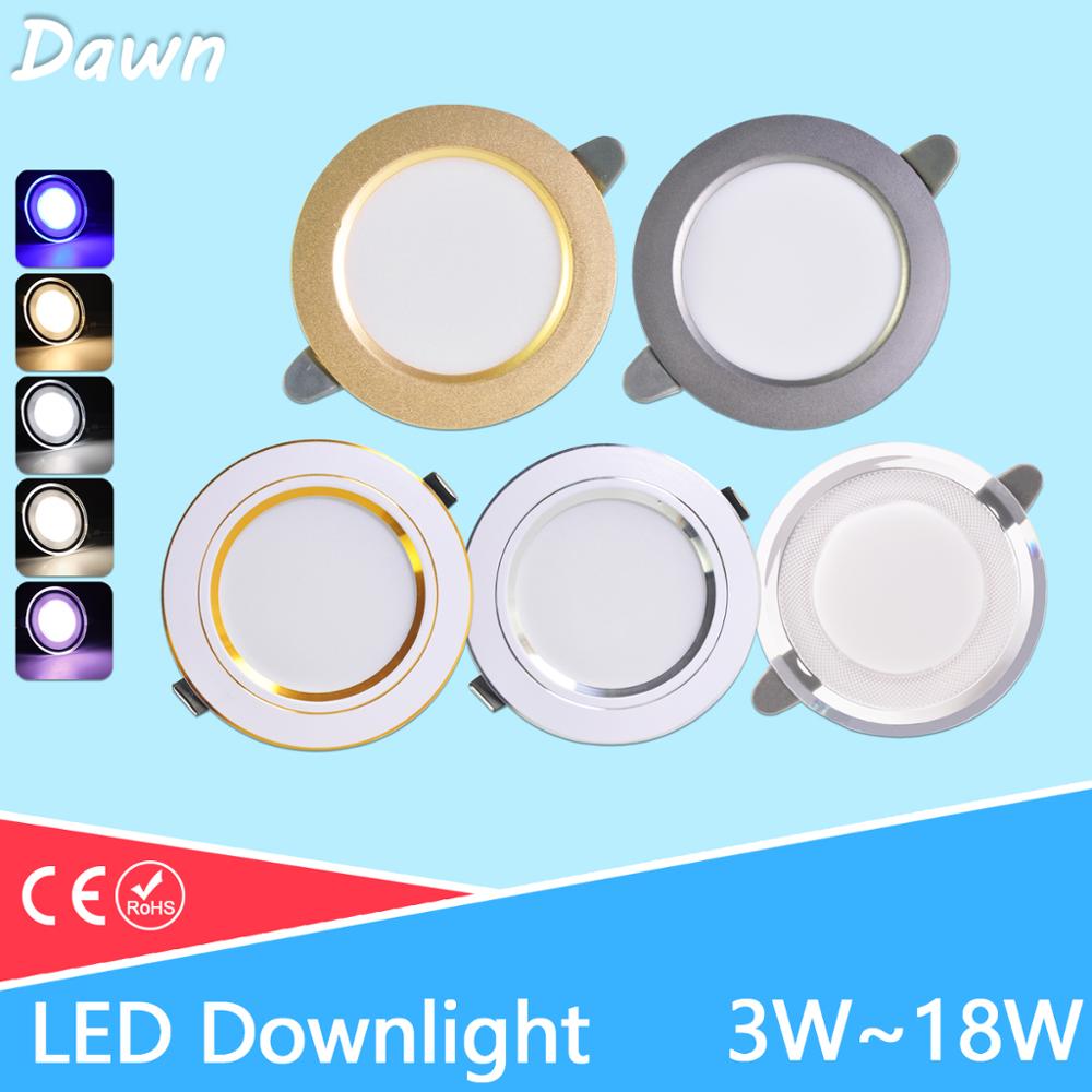 Downlight 3W 5W 9W 12W 15W 18W downlight AC 220V 240V Ultra Thin gold Silver Aluminum Round Recessed LED Spot Lighting six color