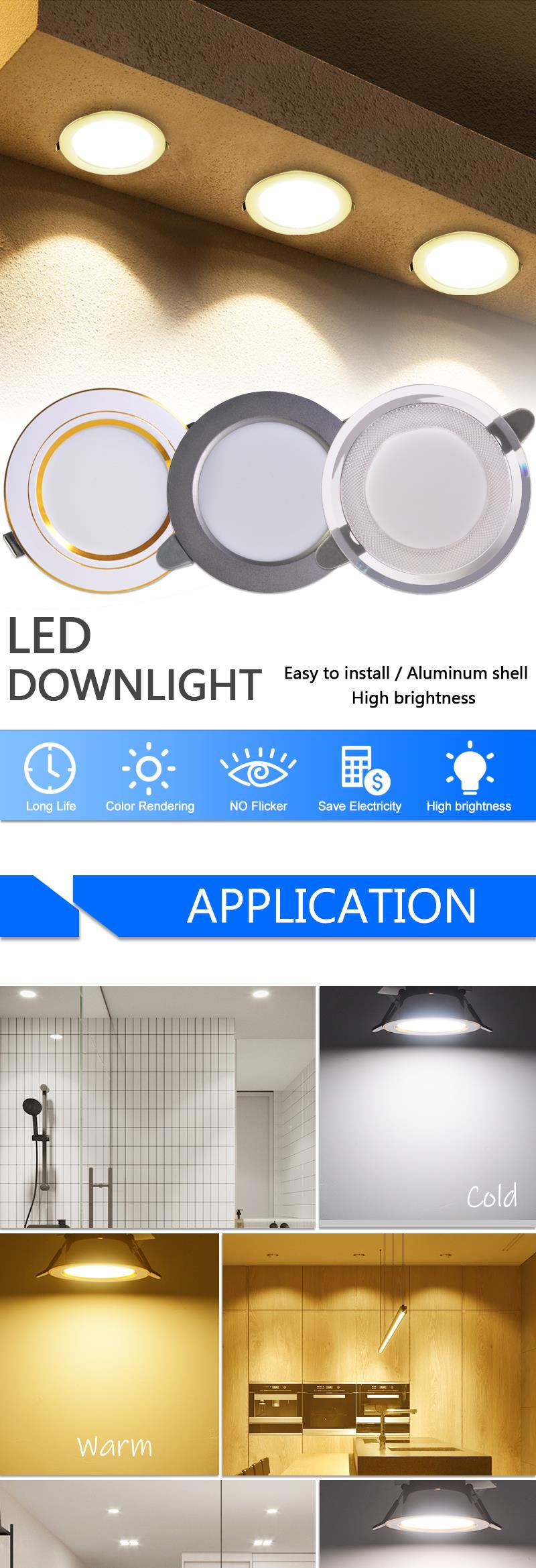 Downlight 3W 5W 9W 12W 15W 18W downlight AC 220V 240V Ultra Thin gold Silver Aluminum Round Recessed LED Spot Lighting six color