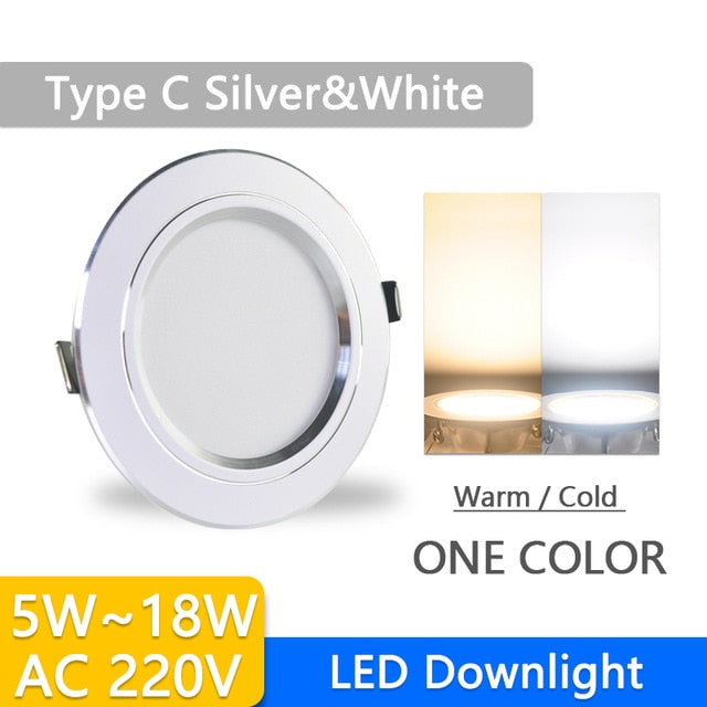Downlight 3W 5W 9W 12W 15W 18W downlight AC 220V 240V Ultra Thin gold Silver Aluminum Round Recessed LED Spot Lighting six color