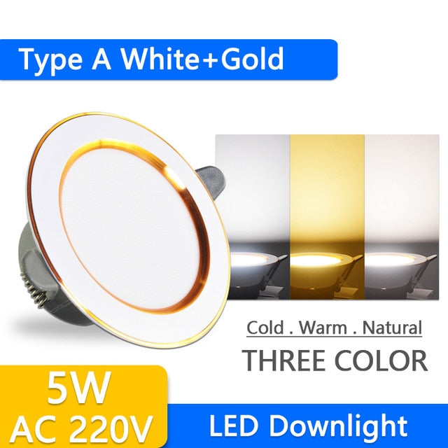 Downlight 3W 5W 9W 12W 15W 18W downlight AC 220V 240V Ultra Thin gold Silver Aluminum Round Recessed LED Spot Lighting six color