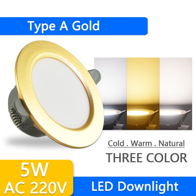 Downlight 3W 5W 9W 12W 15W 18W downlight AC 220V 240V Ultra Thin gold Silver Aluminum Round Recessed LED Spot Lighting six color