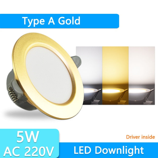 LED Downlight 3W 5W 9W 12W 15W 18W AC220V 240V downlight gold Silver White Ultra Thin Aluminum Round Recessed LED Spot Lighting