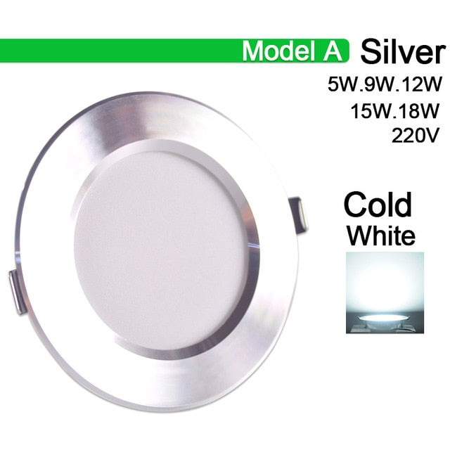 Downlight 3W 5W 9W 12W 15W 18W led downlight Silver White gold Ultra Thin Aluminum AC220V 240V Round Recessed LED Spot Lighting