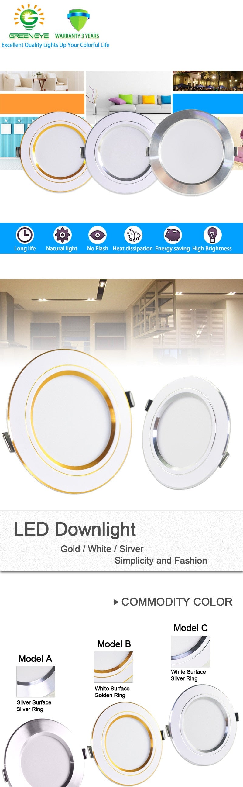 Downlight 3W 5W 9W 12W 15W 18W Spot led downlight AC 220V gold Silver White Ultra Thin Aluminum Round Recessed LED Spot Lighting