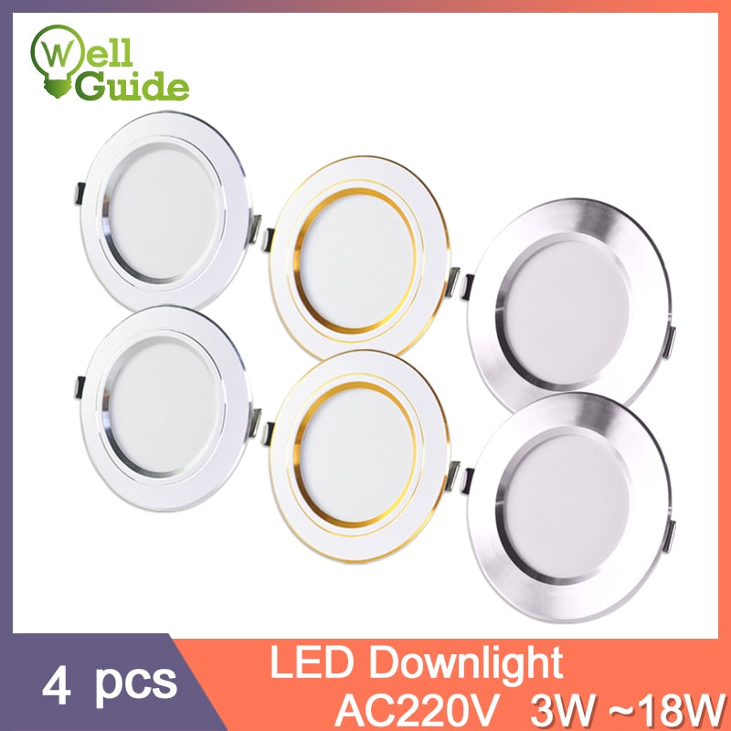 led downlight 4Pcs 3W 5W 9W 12W 15W 18W downlight Ultra Thin Aluminum AC220V Round Recessed LED Spot Lighting indoor lighting