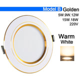 LED downlight 3W 5W 9W 12W 15W 18W downlight AC 220V 240V Ultra Thin gold Silver Aluminum Round Recessed LED Spot Lighting