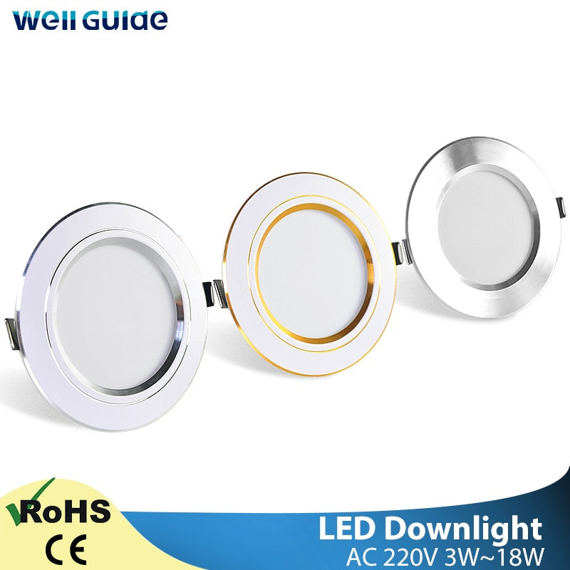 Downlight 3W 5W 9W 12W 15W 18W Spot led downlight Silver White gold Ultra Thin  AC220V Aluminum Round Recessed LED Spot Lighting