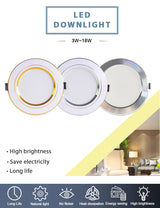 Downlight 3W 5W 9W 12W 15W 18W Spot led downlight Silver White gold Ultra Thin  AC220V Aluminum Round Recessed LED Spot Lighting