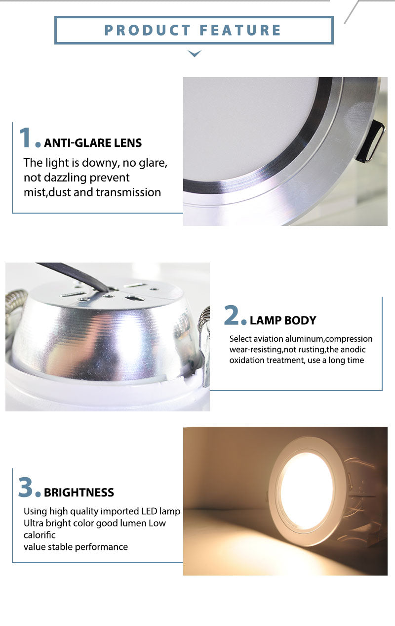 Downlight 3W 5W 9W 12W 15W 18W Spot led downlight Silver White gold Ultra Thin  AC220V Aluminum Round Recessed LED Spot Lighting