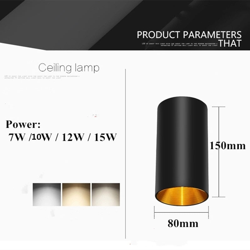Surface Mounted Cylindrical LED COB Downlight Gold Reflector 7W 10W 12W 15W LED Ceiling Bulbs Lamp Spot Light LED Downlight