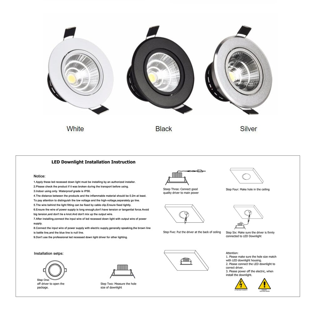 COB Spot led Downlight it Dimmable Silver White Black Profile mini 3W 5W 7W 12W Recessed spot light home Indoor New Design