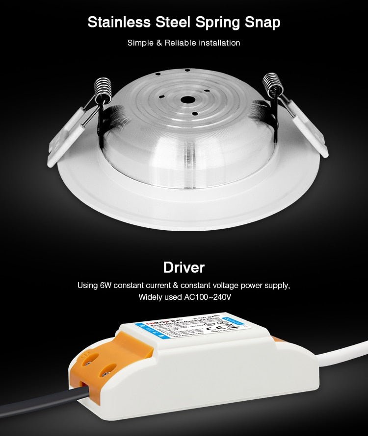 FUT068 6W RGB+CCT LED Downlight AC100-240V Round Smart Led panel light dimmable compatible APP/2.4G Hz RF FUT092 remote control