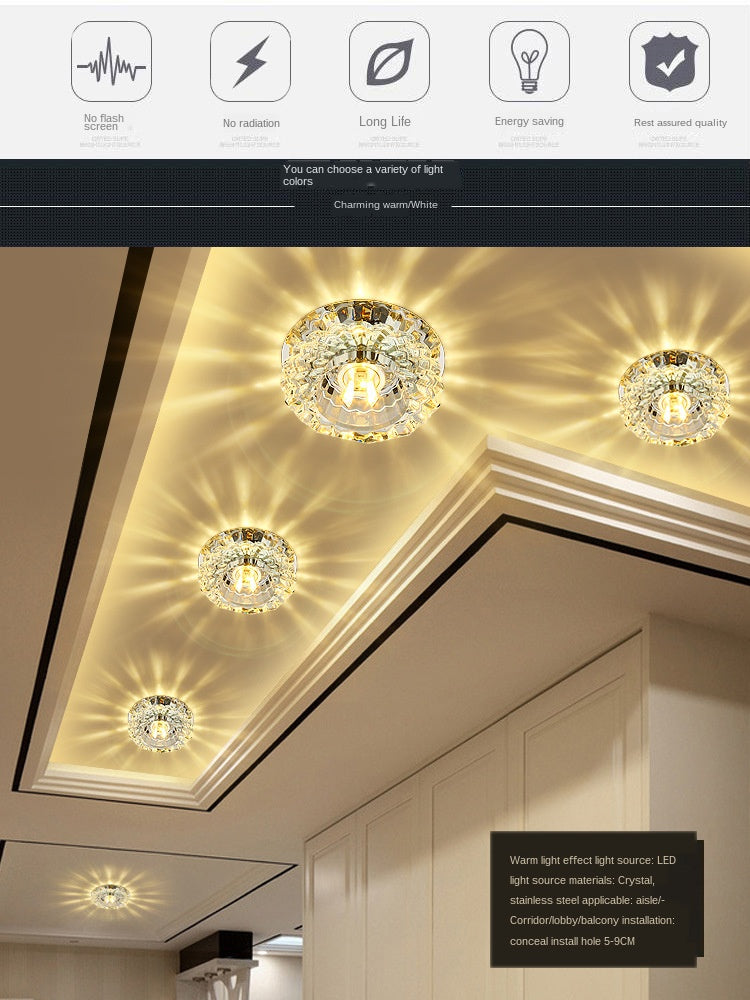 Crystal Spotlight LED Ceiling Light Embedded Living Room Downlight Ceiling Aisle Light Corridor Light