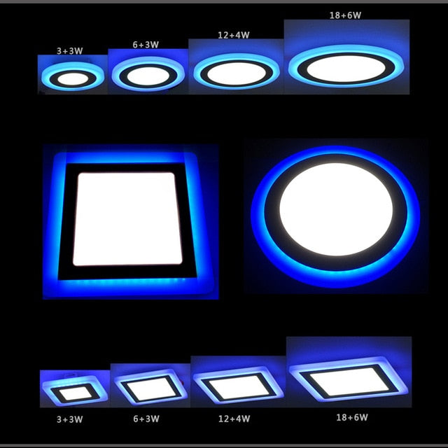 LED Ceiling 6W 9W 16W 24W Recessed panel Light Panel lamp home decoration round square Led Panel Downlight Blue +White 2 colors