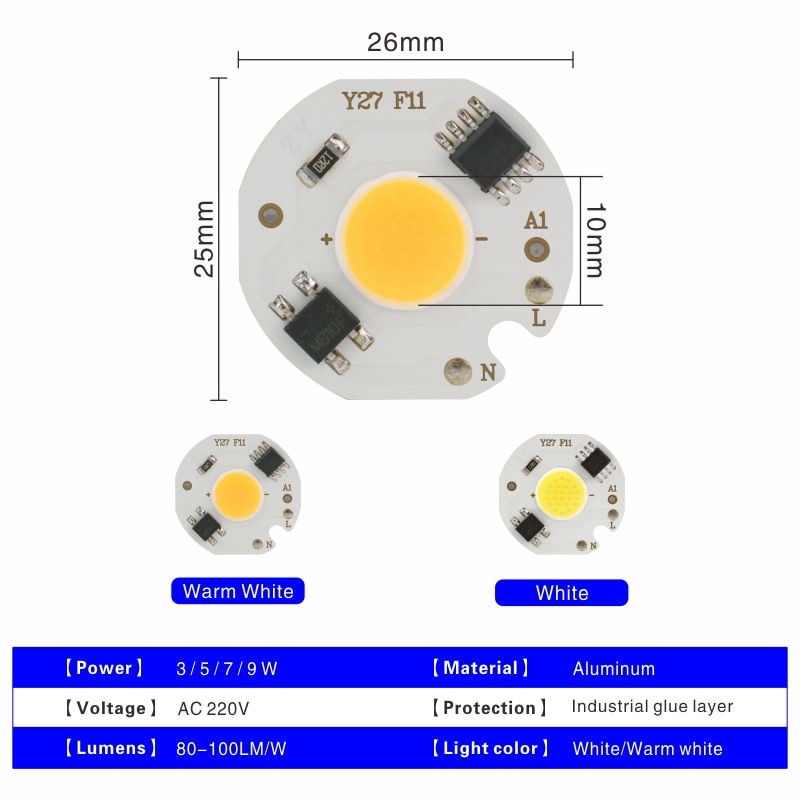 LED COB Chip 220V 10pcs/lot 3W 5W 7W 9W Smart IC No Need Driver LED Bulb Lamp for Flood Light Spotlight Downlight Diy Lighting