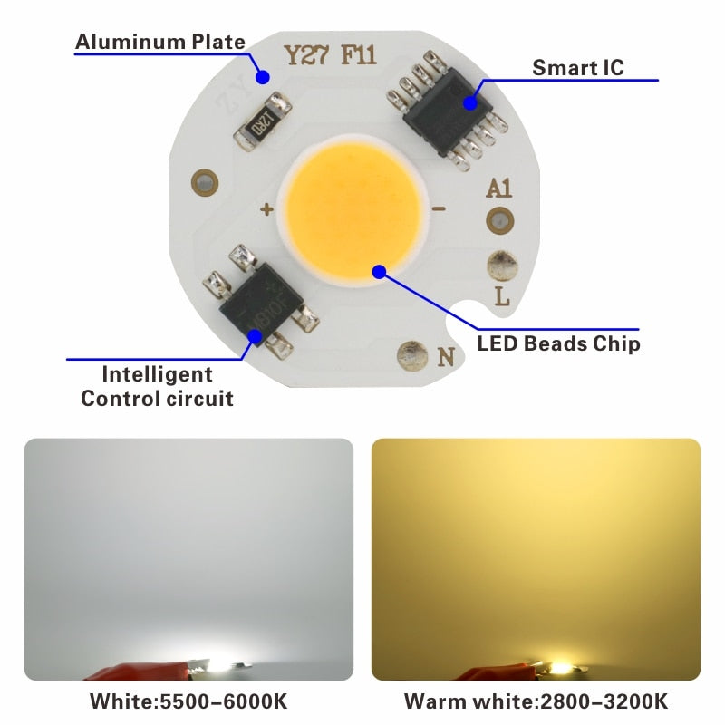 LED COB Chip 220V 10pcs/lot 3W 5W 7W 9W Smart IC No Need Driver LED Bulb Lamp for Flood Light Spotlight Downlight Diy Lighting