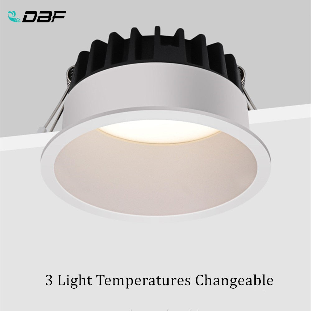 DBF 2020 Frameless 3 Light Temperature Anti Glare Recessed Downlight 7W 10W 12W 15W Round LED Ceiling Spot Light Pic Background