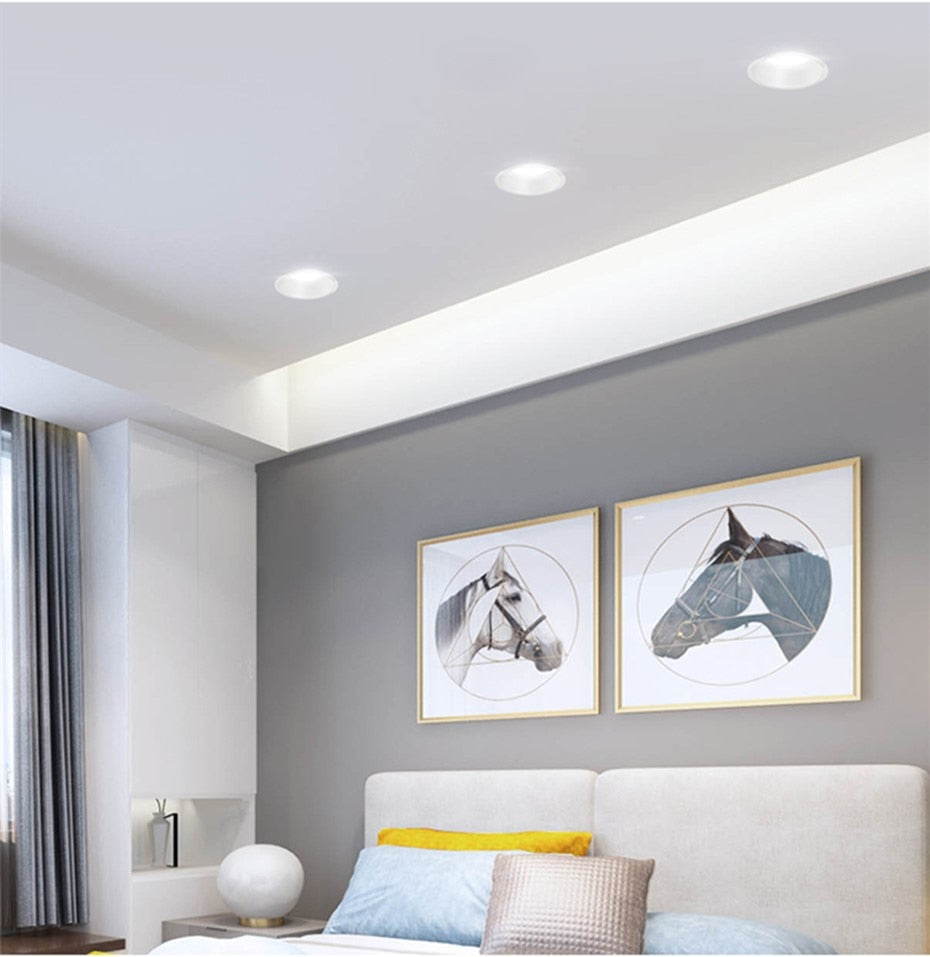 DBF 2020 Frameless 3 Light Temperature Anti Glare Recessed Downlight 7W 10W 12W 15W Round LED Ceiling Spot Light Pic Background