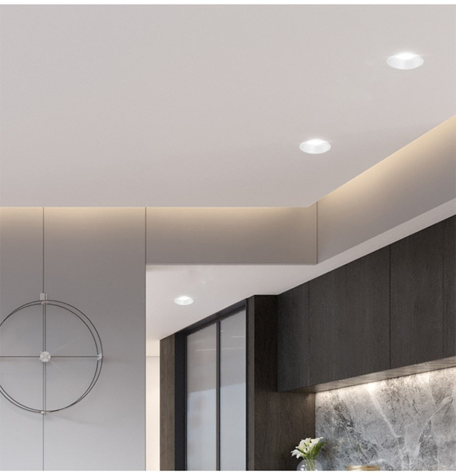 DBF 2020 Frameless 3 Light Temperature Anti Glare Recessed Downlight 7W 10W 12W 15W Round LED Ceiling Spot Light Pic Background